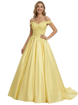 Sweet Off The Shoulder Lace Beaded A-line Floor Length Long Evening Ball Gown Prom Dresses