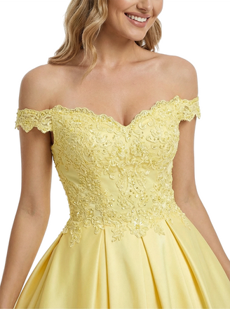 Sweet Off The Shoulder Lace Beaded A-line Floor Length Long Evening Ball Gown Prom Dresses