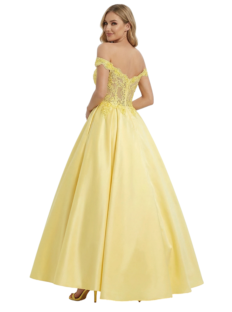 Sweet Off The Shoulder Lace Beaded A-line Floor Length Long Evening Ball Gown Prom Dresses