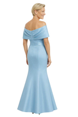 Mother of The Groom Dress Off Shoulder Mermaid Satin Floor-Length Ruffled Fancy Chic Formal Gown