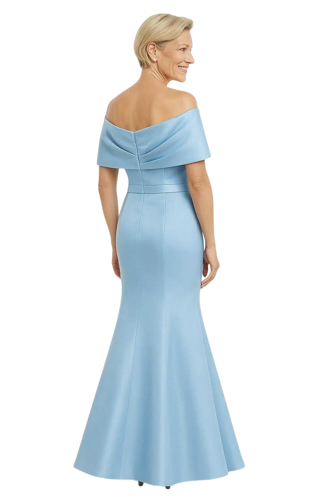 Mother of The Groom Dress Off Shoulder Mermaid Satin Floor-Length Ruffled Fancy Chic Formal Gown