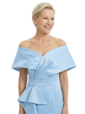 Mother of The Groom Dress Off Shoulder Mermaid Satin Floor-Length Ruffled Fancy Chic Formal Gown