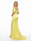 Elegant Off Shoulder Mermaid Beading Pleats Long Satin Evening Prom Dresses