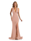 Sexy Mermaid Halter V-Neck Side Slit Stretchy Jersey Long Formal Bridesmaid Dresses In Stock