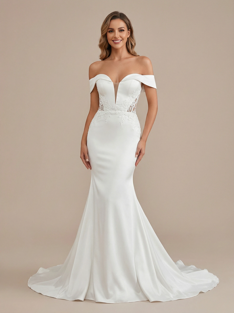 Mermaid Off Shoulder Sweetheart Maxi Long Satin Wedding Dresses Online