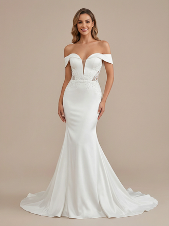 Mermaid Off Shoulder Sweetheart Maxi Long Satin Wedding Dresses Online