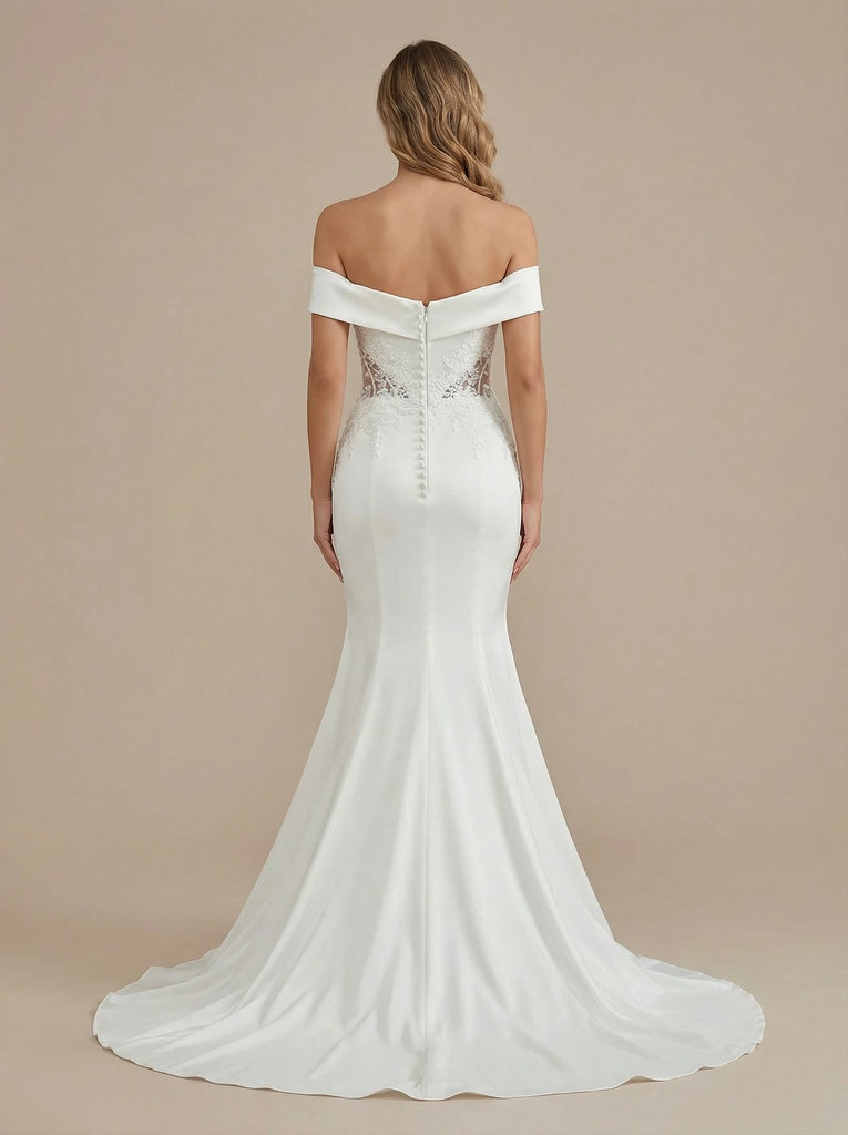 Mermaid Off Shoulder Sweetheart Maxi Long Satin Wedding Dresses Online