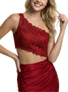 Sexy One Shoulder Lace Applique Top Prom Gown Floor Length Mermaid Party Dress