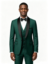 Color Blocking 2 Piece Green Men's Suit with Regular Fit and Sophisticated Peak Lapel