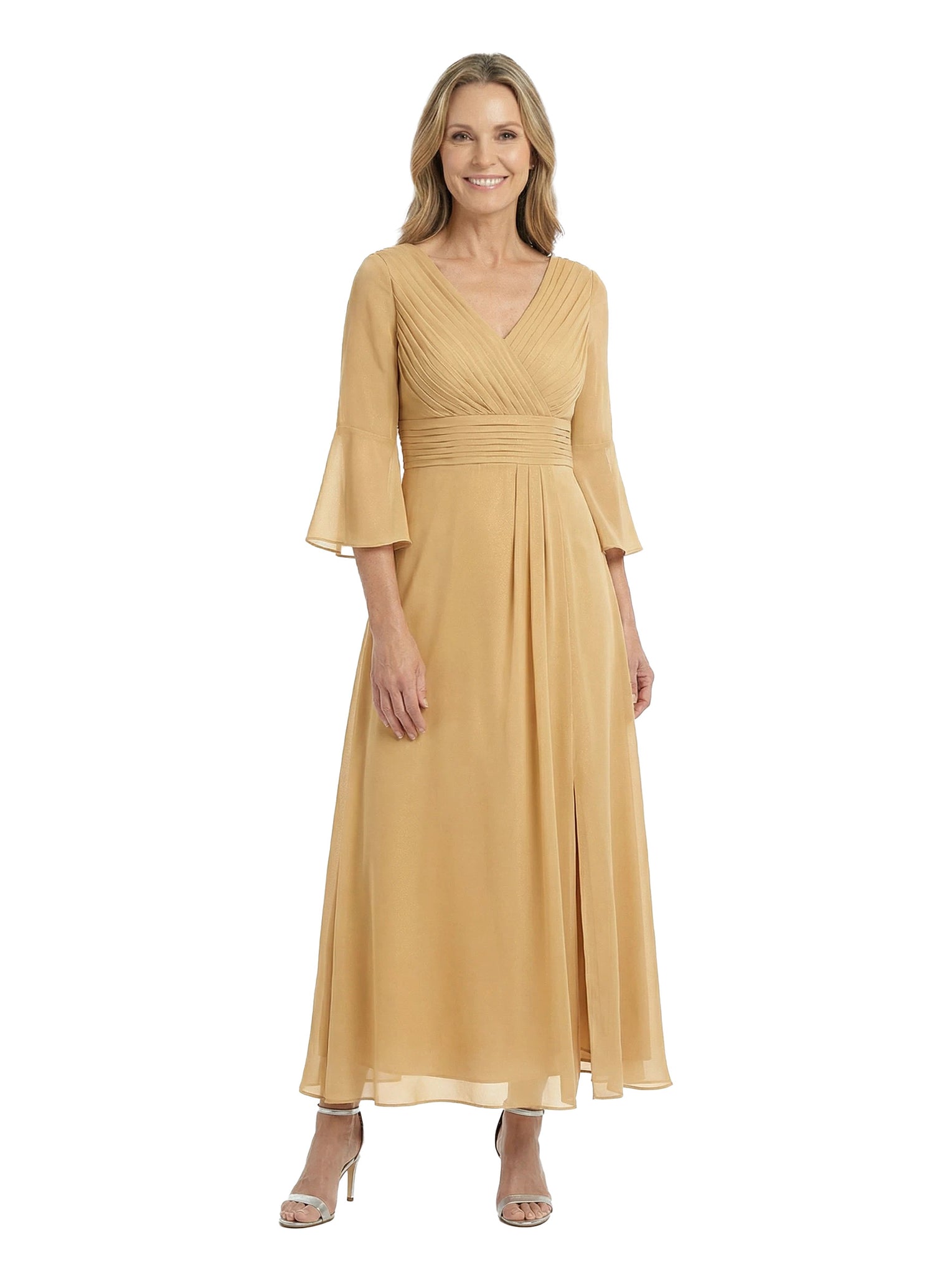 ChicSew V-Neck 3/4 Sleeves Overlay Layered Chiffon Ankle-Length Casual Mother of the Bride Dresses