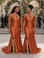 ChicSew Sexy Asymmetric Ruching Mermaid Soft Satin Floor-Length Bridesmaid Dresses