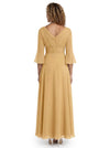 ChicSew V-Neck 3/4 Sleeves Overlay Layered Chiffon Ankle-Length Casual Mother of the Bride Dresses