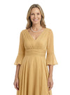 ChicSew V-Neck 3/4 Sleeves Overlay Layered Chiffon Ankle-Length Casual Mother of the Bride Dresses