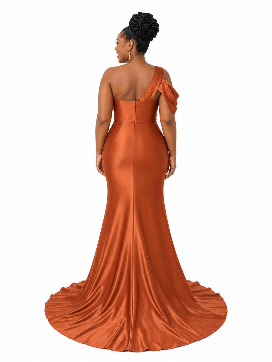 ChicSew Sexy Asymmetric Ruching Mermaid Soft Satin Floor-Length Bridesmaid Dresses