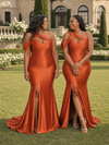 ChicSew Sexy Asymmetric Ruching Mermaid Soft Satin Floor-Length Bridesmaid Dresses