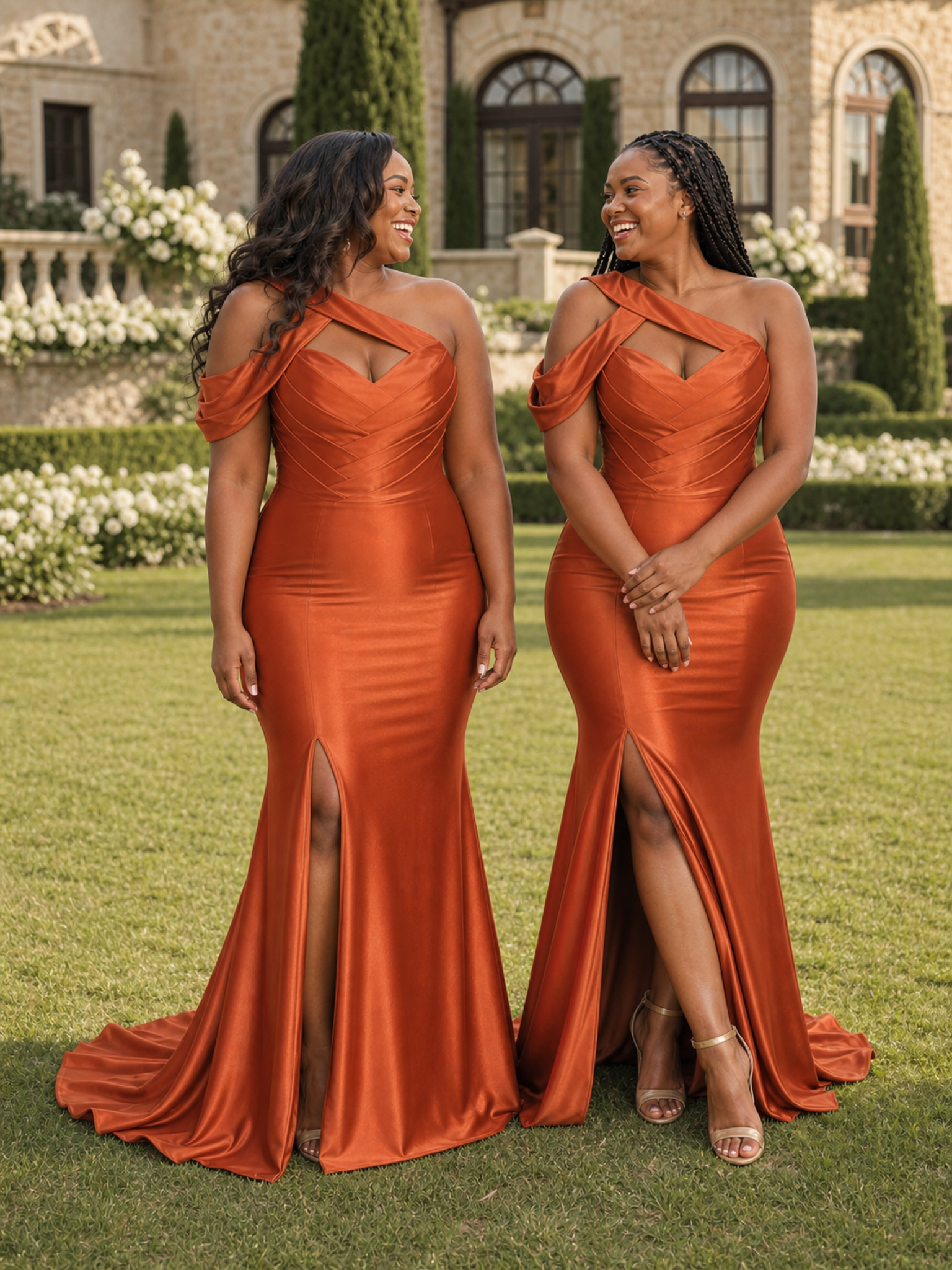 ChicSew Sexy Asymmetric Ruching Mermaid Soft Satin Floor-Length Bridesmaid Dresses