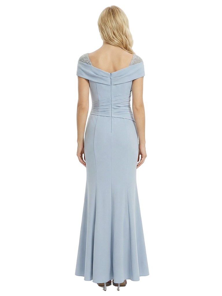 Pretty Off The Shoulder Mother Of The Bride Gown Ruched Crepe Maxi Dress