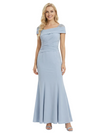 Pretty Off The Shoulder Mother Of The Bride Gown Ruched Crepe Maxi Dress
