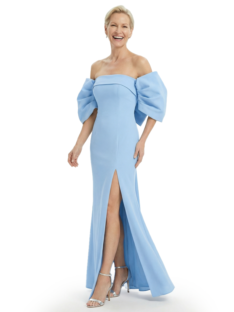 Sexy Off The Shoulder Short Sleeves Side Slit Floor-Length Mermaid Mother Of The Groom Dress