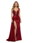 Sparkly Sequin Bodice Ruched Satin Mermaid Formal Prom Dress Slit With Waist Drape