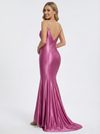 Sexy Spaghetti Straps Mermaid Beading Long Satin Evening Prom Dresses with Trailing