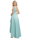Elegant V-Neck High-Low Mother Of The Bride Dress Pleated Satin A-Line Sleeveless Gown