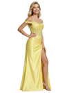 Elegant Off Shoulder Mermaid Corset Long Evening Satin Prom Dresses with Side Slit