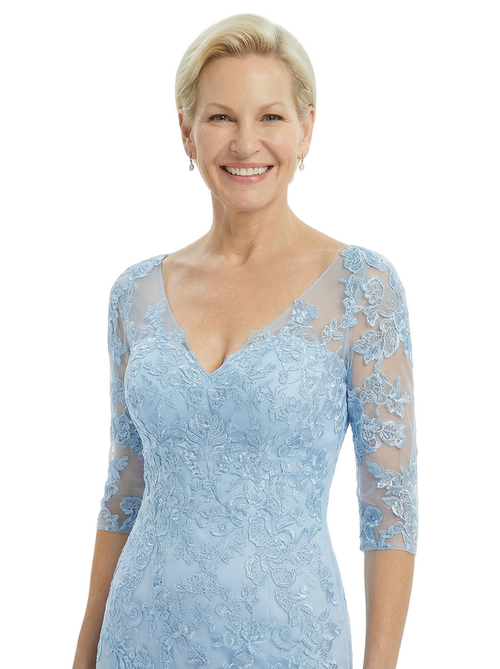 Fancy V-Neck Lace Mother Of The Groom Gown Mermaid Half Sleeves Tulle Dress