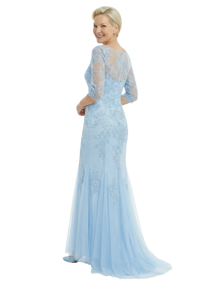 Fancy V-Neck Lace Mother Of The Groom Gown Mermaid Half Sleeves Tulle Dress