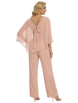 Modern Mother of The Groom Outfit Pretty V-Neck Chiffon PantSuit