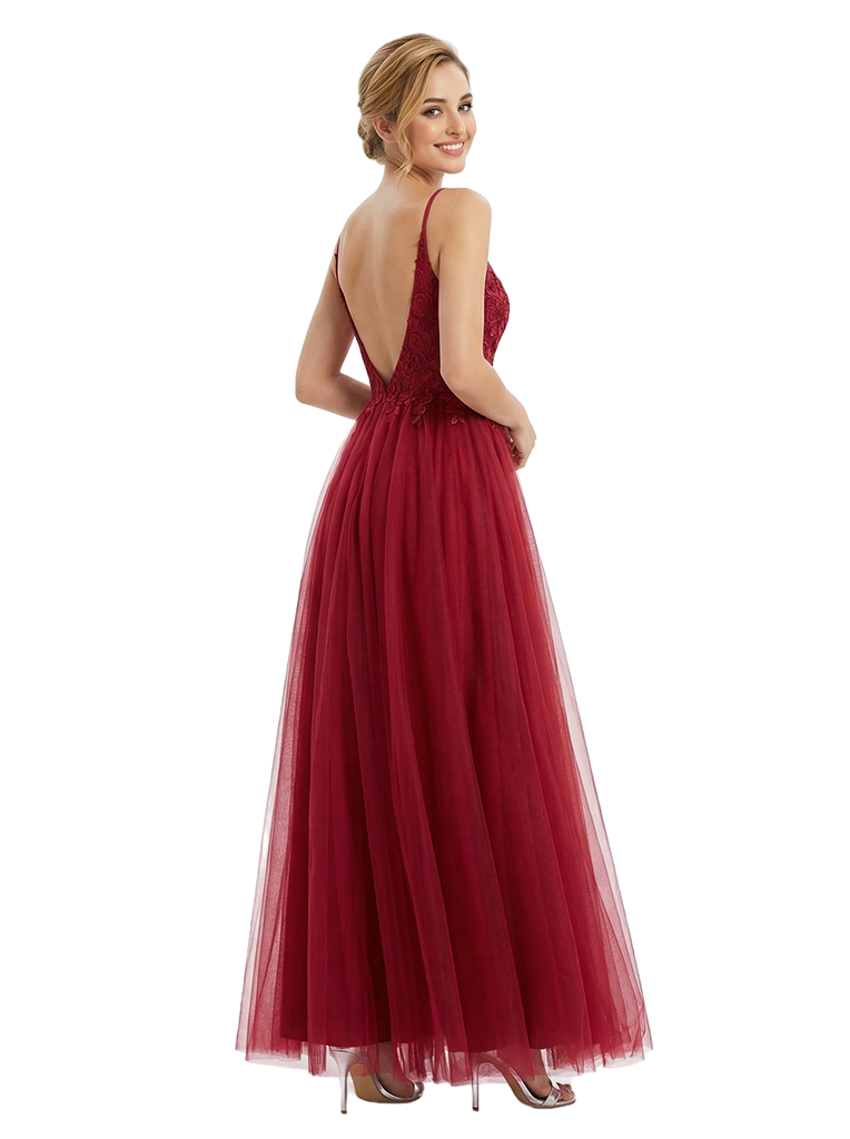 Modern Lace V-neck A-line Lace High Low Length Evening Prom Dresses