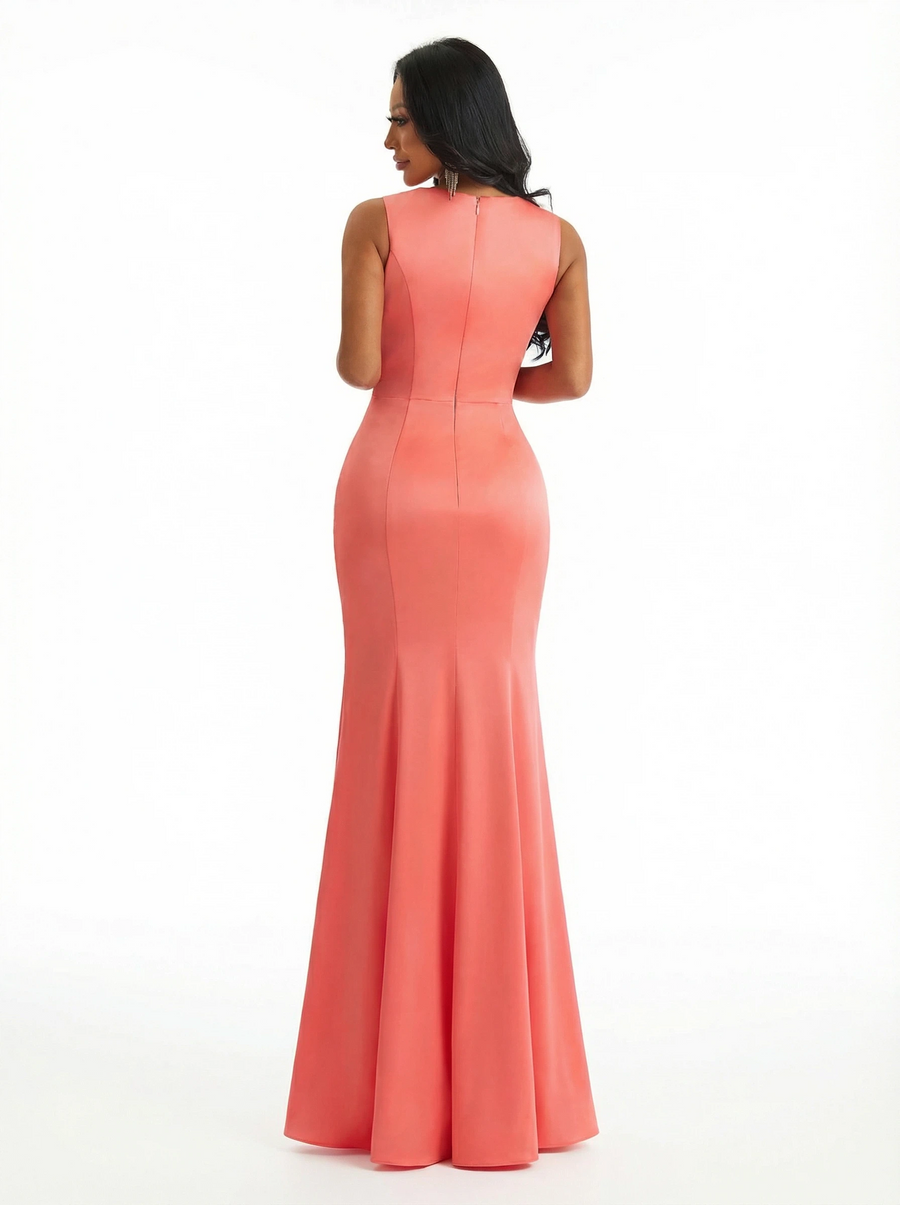 Modern Ruffle Satin Mermaid Long Evening Formal Dresses For Women Side Slit