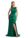 Bateau Neckline Mermaid  Ruffled Satin Bridesmaid Dress