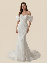 Mermaid Off Shoulder Sweetheart Maxi Long Sequin Lace Wedding Dresses Online