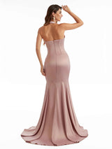 Sexy Mermaid Halter Long Silky Satin Unique Formal Bridesmaid Dresses Online