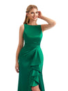 Bateau Neckline Mermaid  Ruffled Satin Bridesmaid Dress