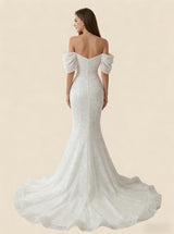 Mermaid Off Shoulder Sweetheart Maxi Long Sequin Lace Wedding Dresses Online