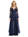 Elegant V-neck Long Sleeves Lace Chiffon Women's Jumpsuit For Mother of The Bride