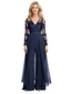 Elegant V-neck Long Sleeves Lace Chiffon Women's Jumpsuit For Mother of The Bride