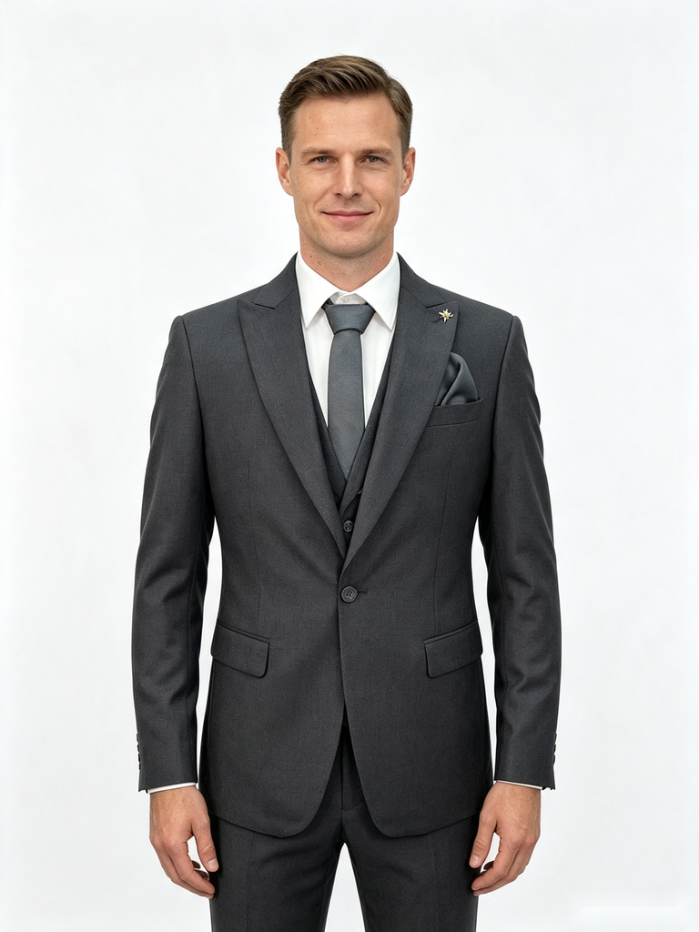 Classic 2 Piece Dark Grey Men's Suit with Regular Fit and Sophisticated Peak Lapel