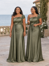 ChicSew Modern Strapless Short Sleeves Mermaid Soft Satin Floor-Length Bridesmaid Dresses