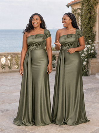 ChicSew Modern Strapless Short Sleeves Mermaid Soft Satin Floor-Length Bridesmaid Dresses