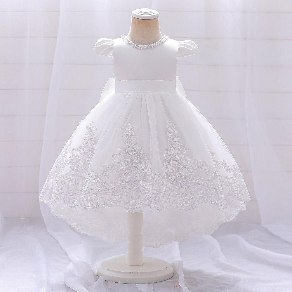 Flower Girls Dress Formal Lace Top with Bow A-line Princess Gown for Wedding Kids Tutu Dresses