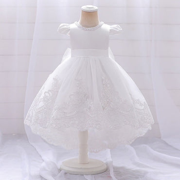 Flower Girls Dress Formal Lace Top with Bow A-line Princess Gown for Wedding Kids Tutu Dresses