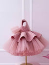 Lovely Puffy Tulle Kids Formal Wear Gowns Flower Girl Dresses with Hand Made Flowers Girls Pageant Gown