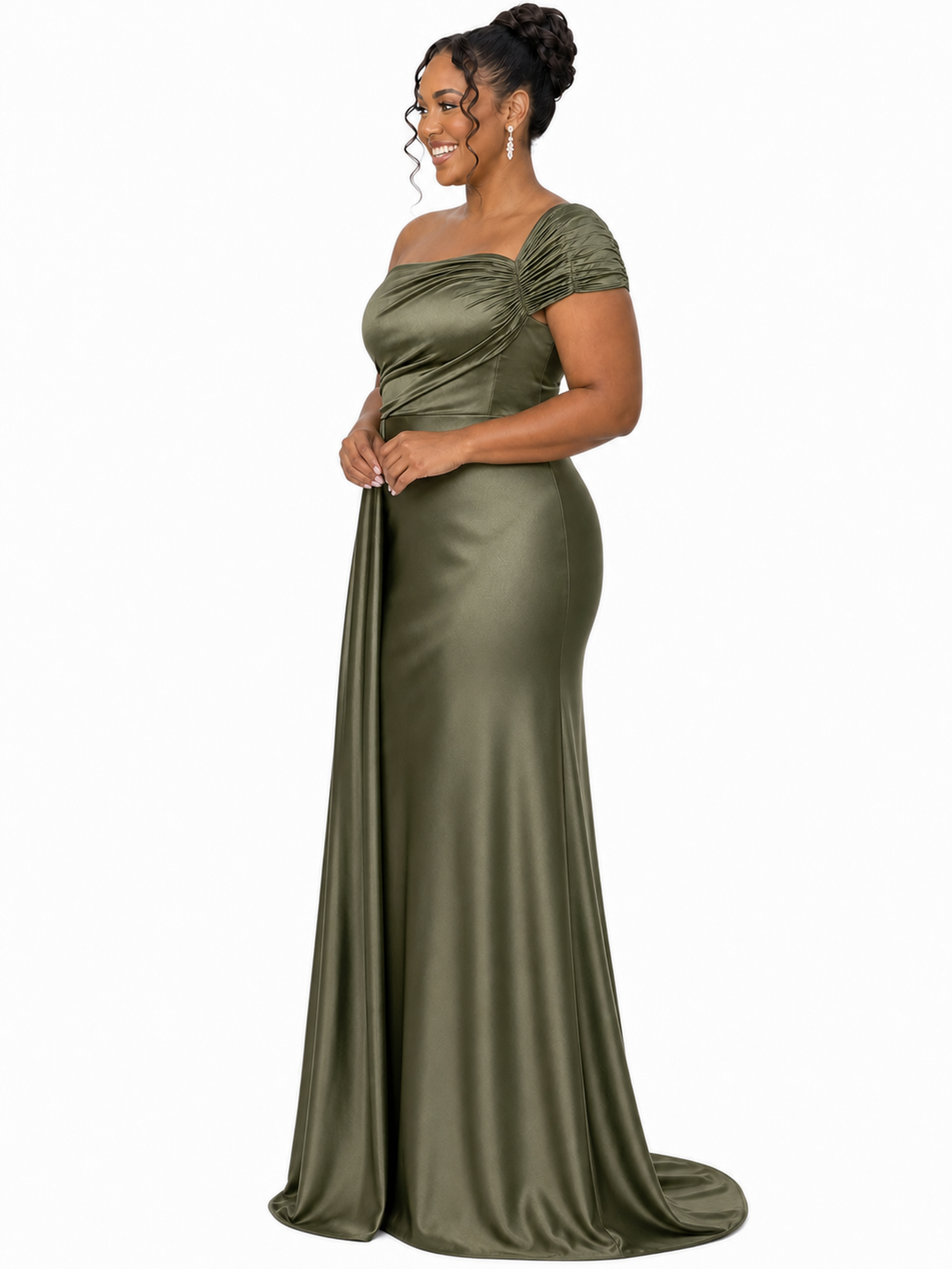 ChicSew Modern Strapless Short Sleeves Mermaid Soft Satin Floor-Length Bridesmaid Dresses