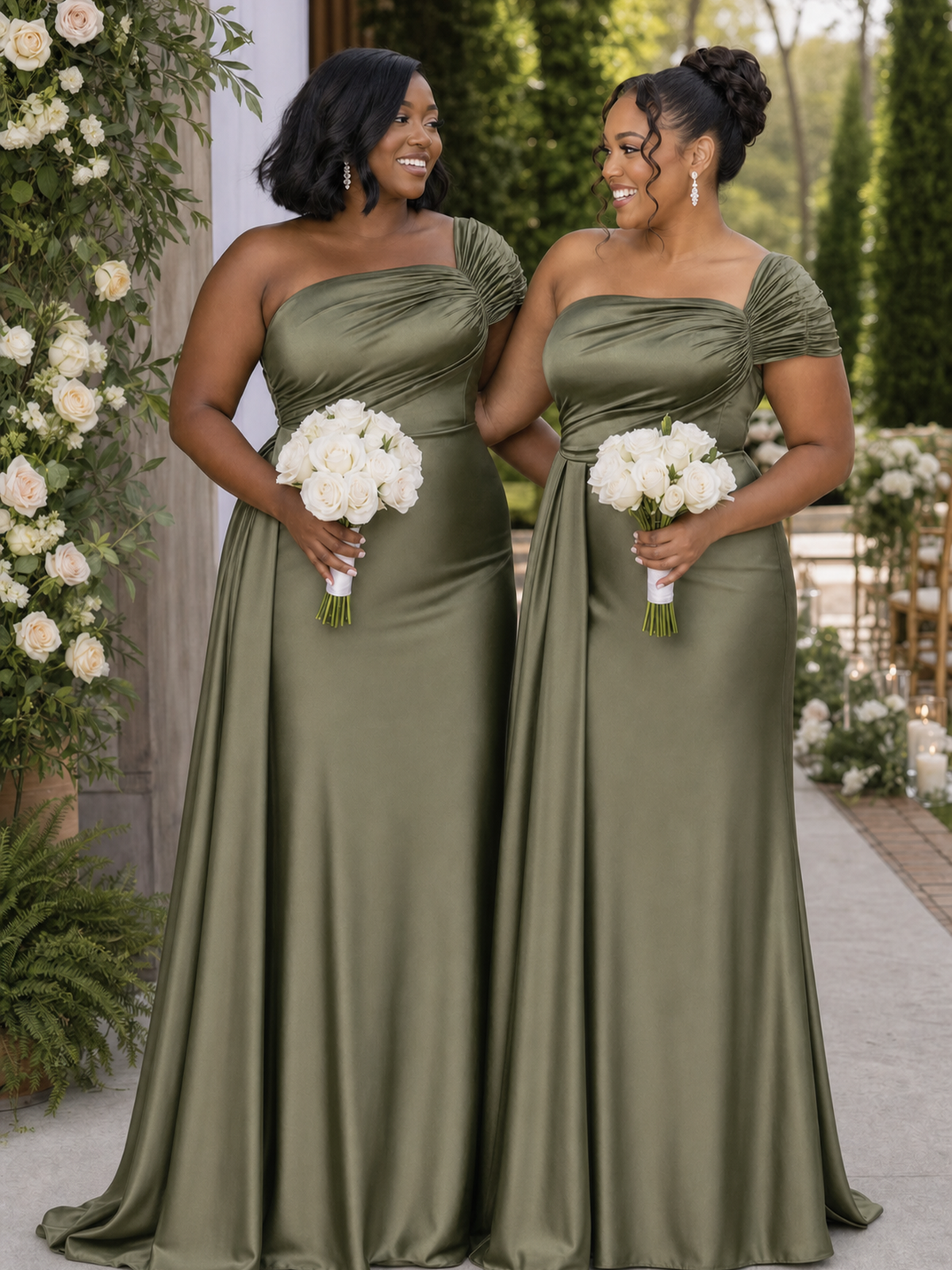 ChicSew Modern Strapless Short Sleeves Mermaid Soft Satin Floor-Length Bridesmaid Dresses