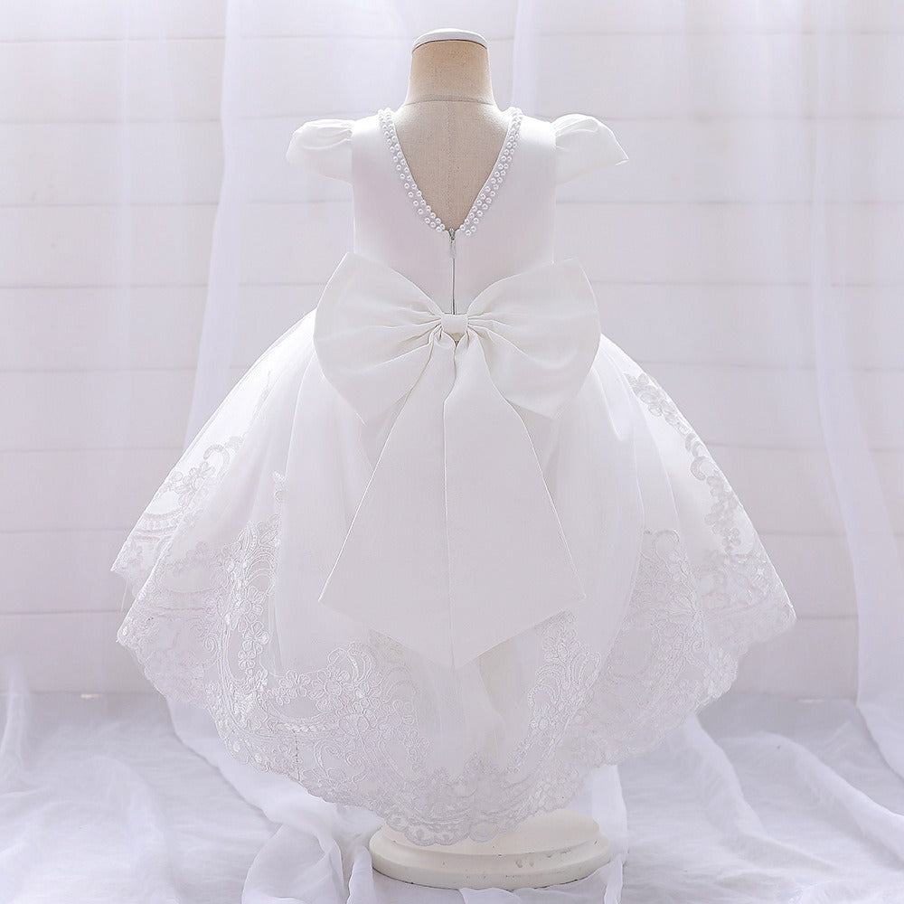 Flower Girls Dress Formal Lace Top with Bow A-line Princess Gown for Wedding Kids Tutu Dresses