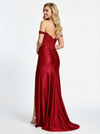 Elegant Off Shoulder Mermaid Satin Evening Prom Dresses with Side Slit