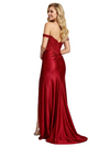 Elegant Off Shoulder Mermaid Lace Beaded Satin Evening Prom Dresses with Side Slit